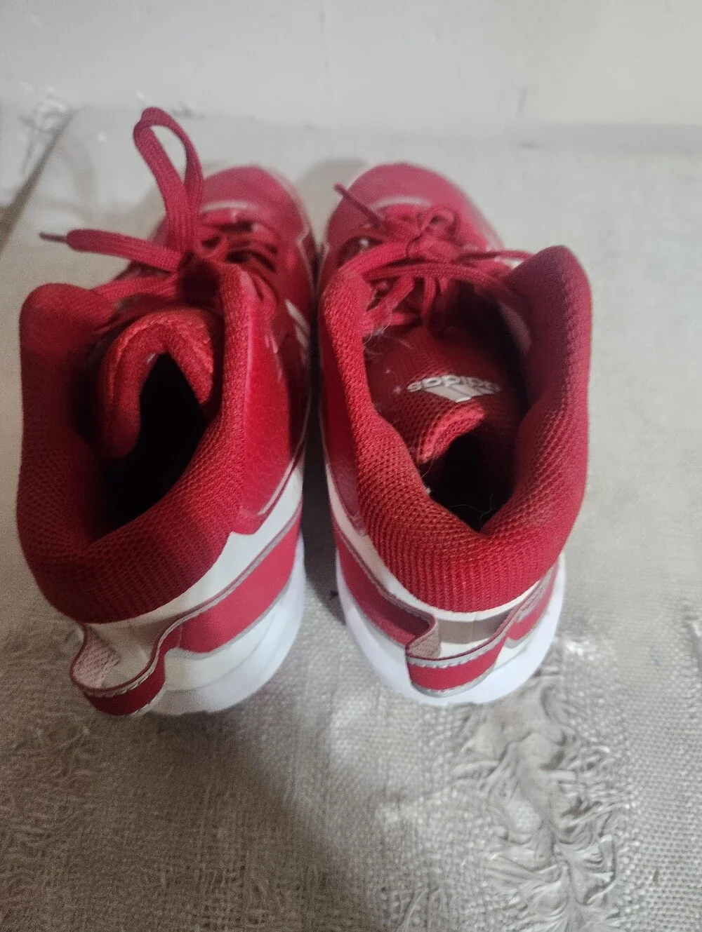 adidas Mens Red Athletic High-Top Sneakers with White Stripes